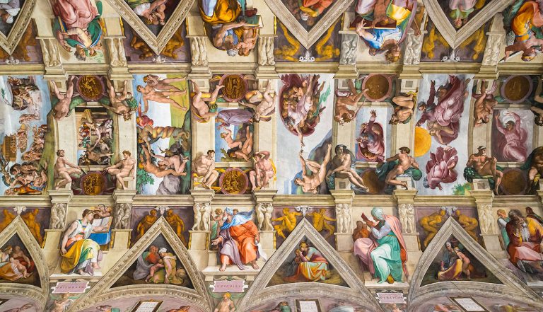VATICAN, VATICAN - DECEMBER 25, 2016: Ceiling of the Sistine chapel in the Vatican museum in Vatican