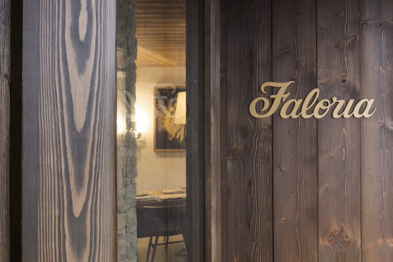 The Faloria Spa Resort opens a new wing, and internal restyling  designed by Italian architect Flaviano Caprioti.In ths picture: detail of main entrance